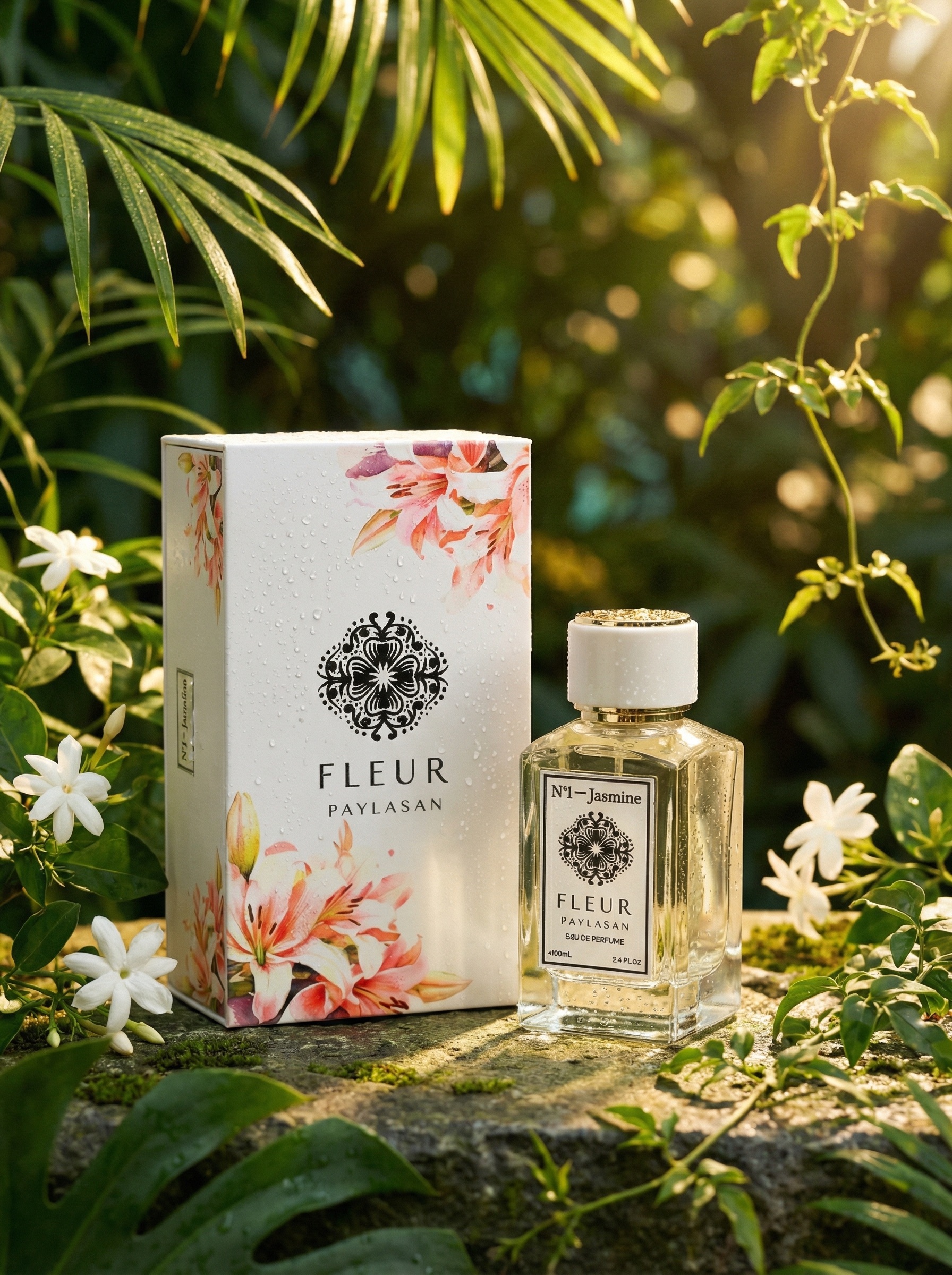 Jasmine perfume in a lush tropical garden