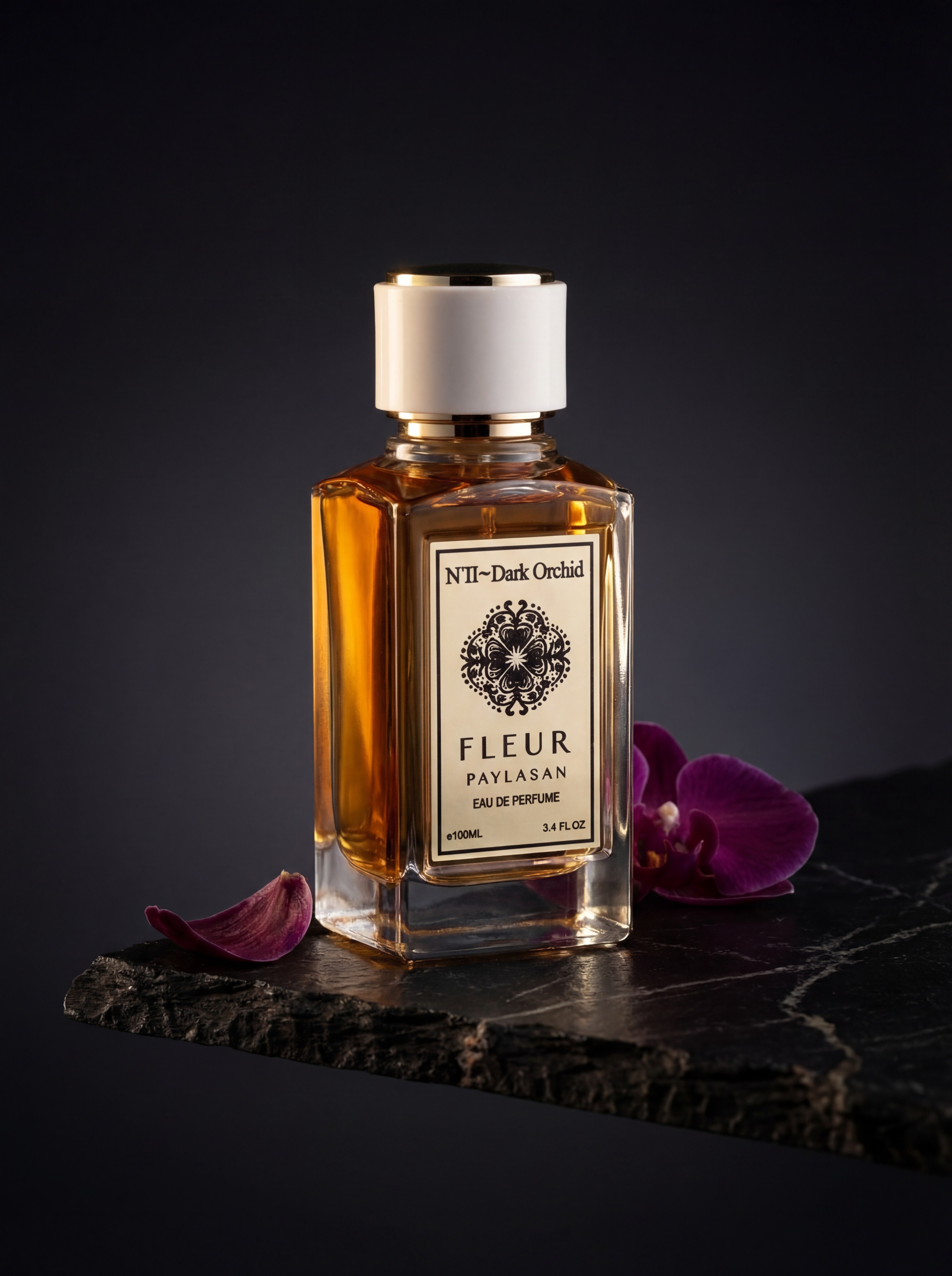Fleur De Paylasan N1 Jasmine perfume applied at wrist on white marble bathroom counter in morning light